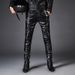 Men's Clothing Cycling Leather Pants Men's Leather Pants Trendy Slim Fit Motorcycle PU Leather Pants_viptrois.com