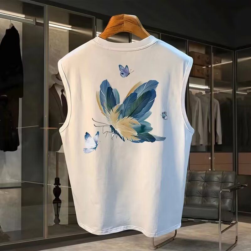 Men's Clothing Sports Vest Summer Loose Outer Wear Sleeveless T Shirt Trend Boys Casual Wide Shoulder Waistcoat Top_viptrois.com