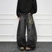 American Retro Distressed Design Curved Hem Jeans For Men Women, 2025 Spring And Autumn New Style, Loose Straight Washed_viptrois.com