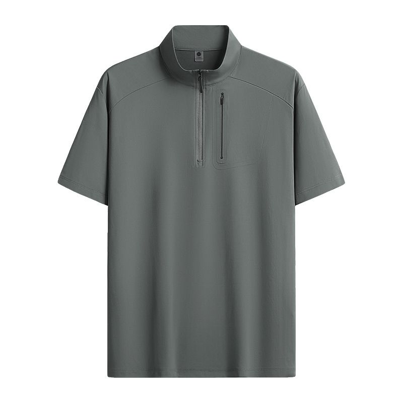 Men's Clothing Short Sleeved Men's Summer Stand Up Collar Polo Stretch T Shirt Sports Ice Sense T Shirt Custom Printed Words_viptrois.com