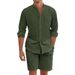 Men's Clothing Hot Selling Men's Two Piece Cotton And Linen Comfortable Button Down Shirt Long Sleeved Shorts Cardigan Simple Casual Beach Wear_viptrois.com