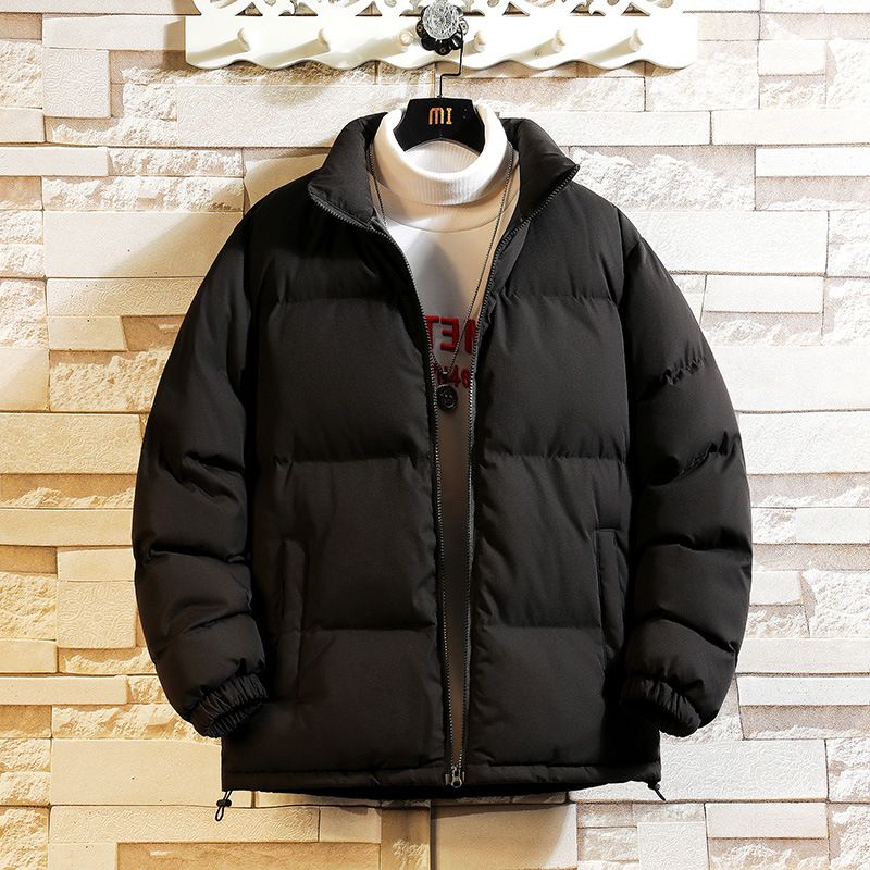 Men's Winter Fleece Lined Puffer Jacket With Stand-Up Collar, Thickened Warm Coat For Outdoor Activities, Unisex Thermal Parka _viptrois.com
