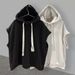 Men's Sleeveless Hooded Vest - Korean Streetwear Style, Breathable Polyester, Unisex Casual Wear For Summer_viptrois.com