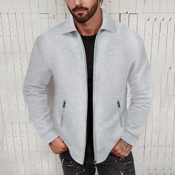 Men's Clothing Waffle Long Sleeved Zipper Waffle-Knit Zip-Up Jacket - Lightweight & Breathable Cotton Blend, Relaxed Fit For Casual Wear, S-XXXL_viptrois.com