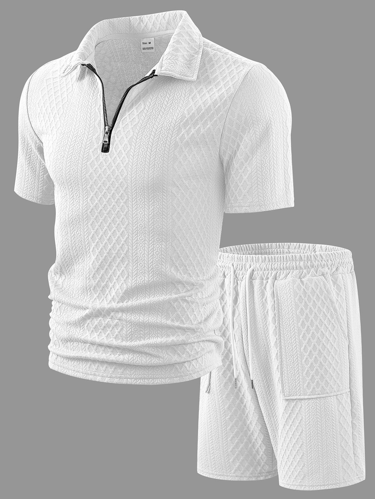 Men's Summer Sportswear Set - Breathable Polyester T-Shirt & Shorts Outfit, Solid Color Jacquard, Plus Size S-XXXL, Casual Athleisure For Gym/Travel_viptrois.com