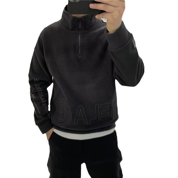 Autumn High Neck Casual Sports Fleece Jacket Men's Fleece Half Zipper Lamb Fleece Fashionable Hoodie_viptrois.com