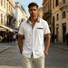Men's Casual Sports Shirt Short Sleeved Color Blocked Collared T-Shirt American Style_viptrois.com