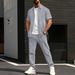 Men's Clothing Men's Summer New Solid Color Jacquard Cardigan Short Sleeved Jacket Trousers Casual Suit_viptrois.com