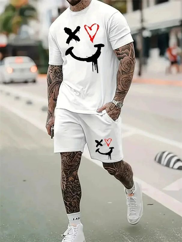 Men's Clothing Spring New Men's Short Sleeve Shorts Suit Fashion Brand Casual Suit 3D Printing Series Can Be Produced By Drawing_viptrois.com
