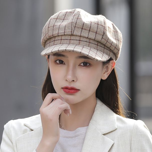 Internet Celebrity Autumn Winter New Octagonal British Plaid Painter Korean Version Simple Fashion Beret Hat For Women_viptrois.com