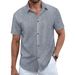Men's Spring Solid Jacquard Short-Sleeve Shirt Classic Button-Up Open-Front Casual Top (Cotton Blend,Breathable Fabric, Lightweight & Versatile)_viptrois.com