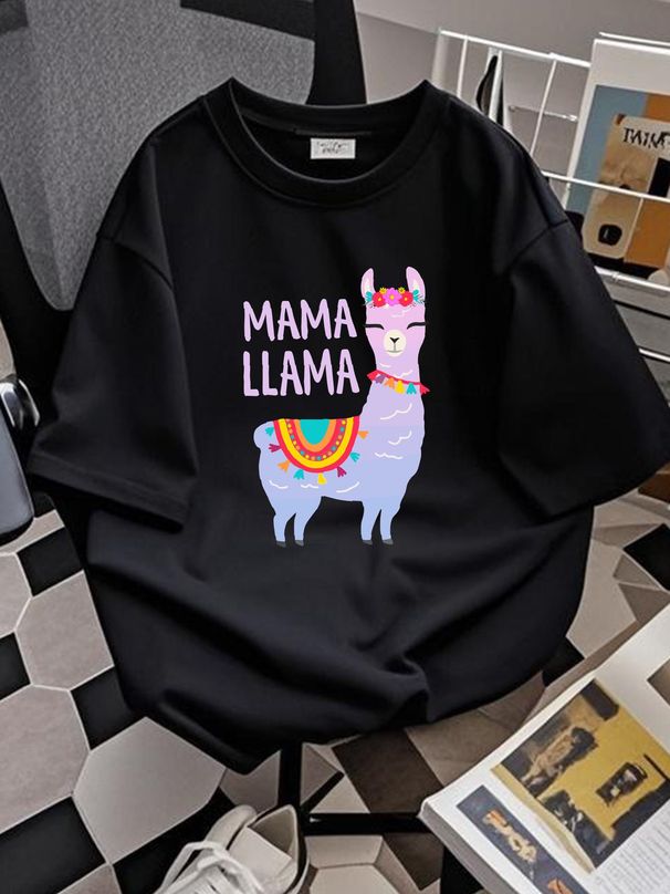 Colorful Mama Llama T Shirt For Women Fashion Soft Versatile Slightly Homme Comfortable Streetwear Designer Clothes Summer Breathable Graphic_viptrois.com