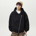 Monochrome Man- Diagonal Zipper Cardigan Hooded Sweatshirt Men's Autumn And Winter Heavyweight American Style Short Wide Silhouette_viptrois.com