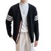 New Cardigan V-neck Knitted Sweater Men's Striped Slim Fit Business Line Jacket_viptrois.com