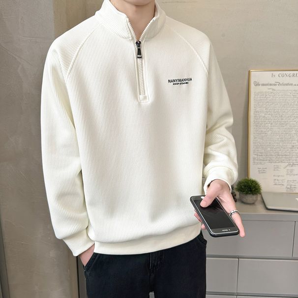New Half Zipper Hoodie Men's Stand up Collar Spring/Autumn Loose Casual Long Sleeve Top Men's Coat Trendy Brand Bottom Shirt_viptrois.com