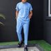 Men's Clothing New Blue Short Sleeved Loose Men's Suit_viptrois.com
