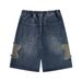 Man's clothing Applique embroidered denim shorts Men's High street chic quarter pants loose straight mid-leg trousers_viptrois.com
