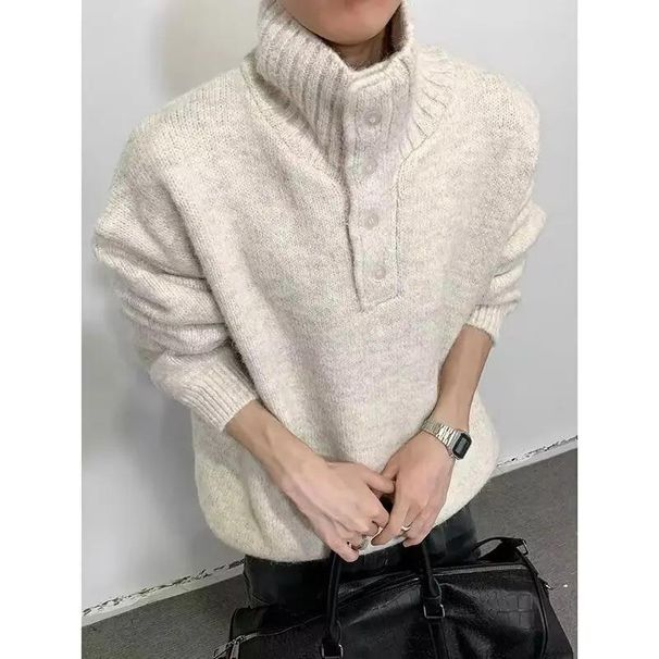 High Neck Sweater For Men, Warm And Loose Knit Sweater, Casual Pullover Sweater_viptrois.com