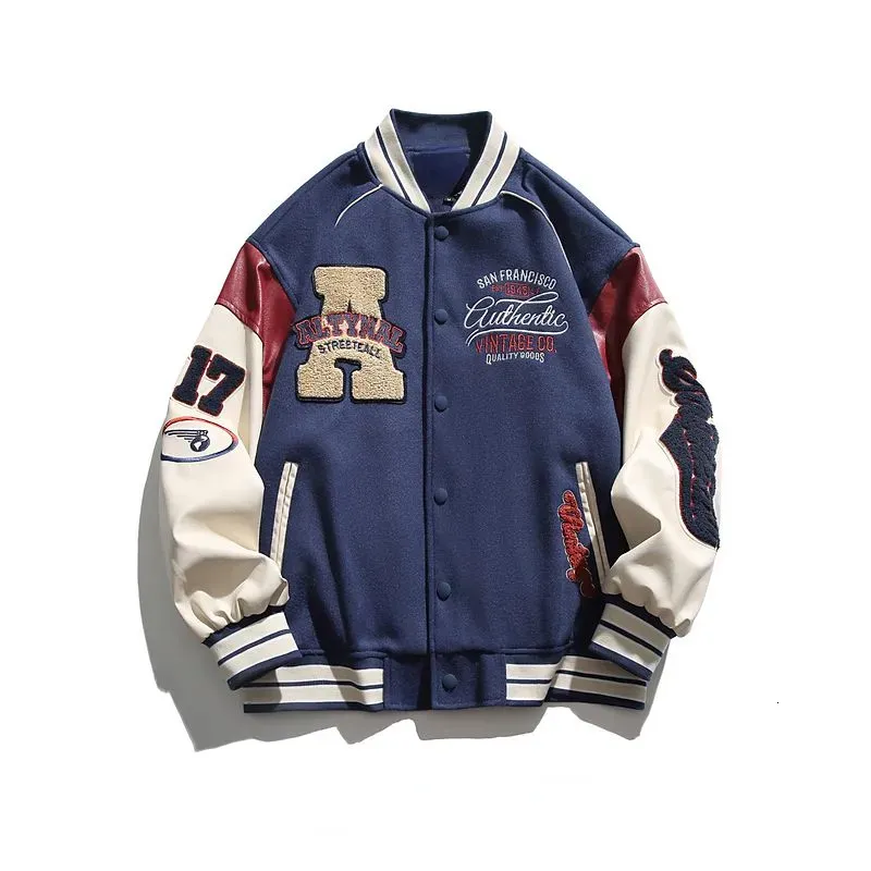 Baseball Mens: Retro Varsity Style Flocked Letter Jacket - Trendy Loose Fit For Spring/Autumn_viptrois.com