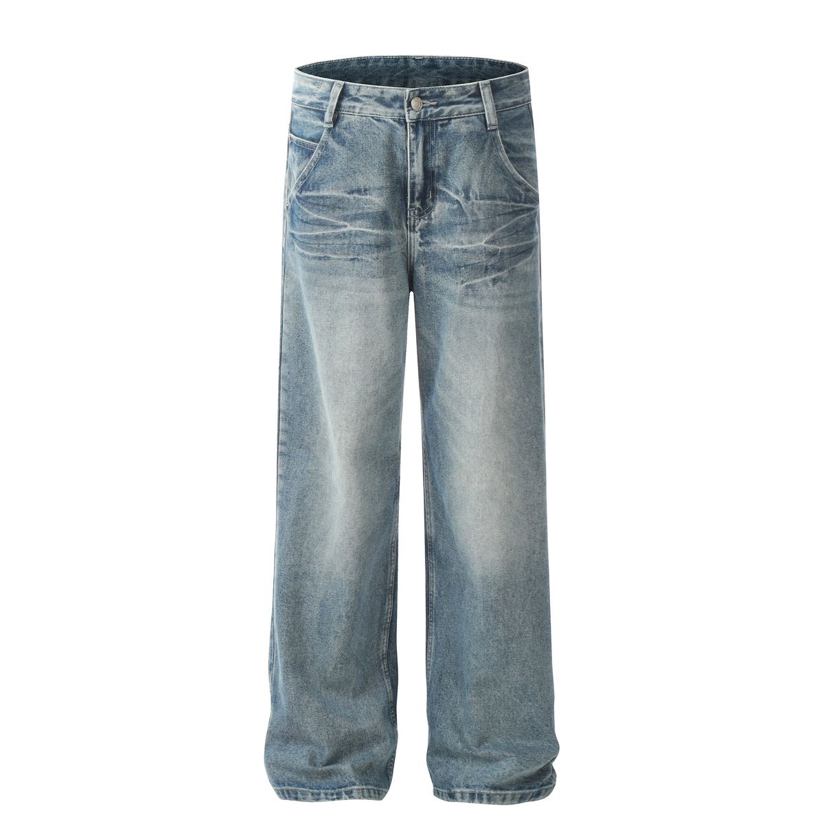 Men's Clothing 2025 Neutral Trendy Washed Blue Design High End Men's Straight Loose Jeans_viptrois.com