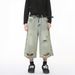 Men's Clothing | New High Street Trend Light Color Distressed Irregular Ripped Wide Leg Denim Cropped Trousers_viptrois.com
