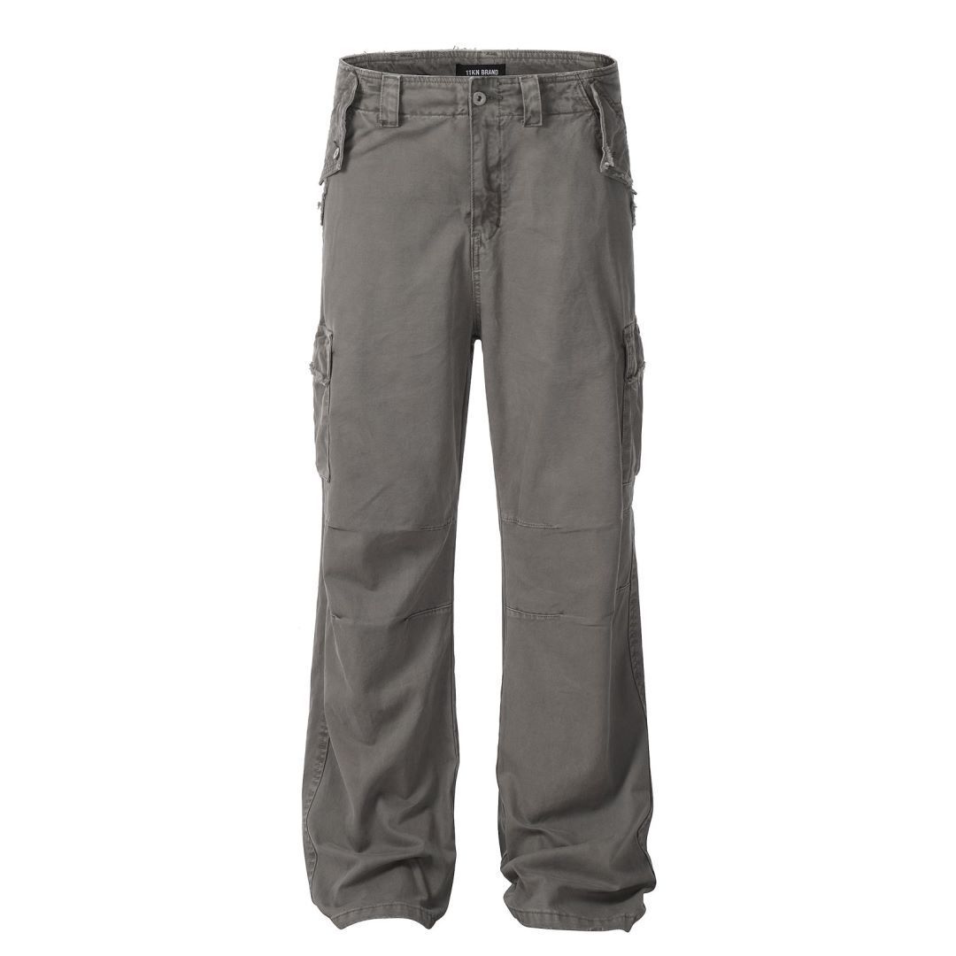 Men's Clothing Punk old washed straight denim trousers men's hip hop loose casual floor mopping trousers frayed raw edge wide leg trousers_viptrois.com
