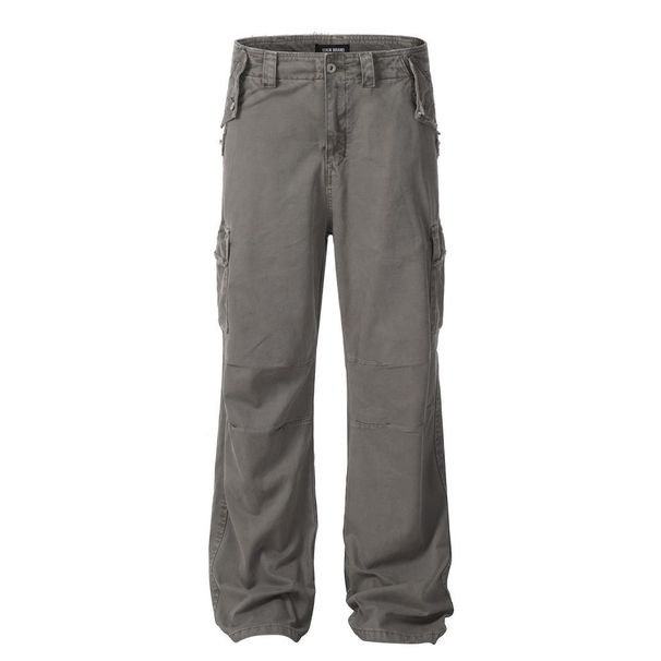 Men's Clothing Punk old washed straight denim trousers men's hip hop loose casual floor mopping trousers frayed raw edge wide leg trousers_viptrois.com