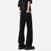 Cleanfit Spring And Autumn Stretch Black Curved Hem Flared Jeans For Men, Vibe American Style Slim Straight Pants_viptrois.com