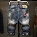 Men's Summer Hand Painted Distressed Ripped Denim Shorts Capri Pants Export Bulk Goods in Stock Direct Supply_viptrois.com