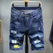 150Kg Ripped Denim Six-point Pants Men's Trendy Brand Badge Loose Foreign Trade Large Size Denim Medium-point Shorts Men's Fat Guy_viptrois.com