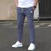 Men's Slim Fit Casual Pants - Solid Color, Nine-Point Design, Leather Label Detail, Comfortable Pocket Trousers_viptrois.com