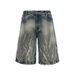 Lightning Pattern Floral Denim Cropped Shorts 14oz Over The Knee Casual Mid Length Pants Wide Leg Shorts Men's Trend_viptrois.com