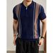 Men's Contrast Color Stripe Polo Shirt, Half Zip Knit Short Sleeve Top, Breathable & Quick-Dry For Summer Casual Style_viptrois.com