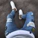 Man's clothing Jeans for men trend denim knee holes small feet beggar pants for men long pants_viptrois.com
