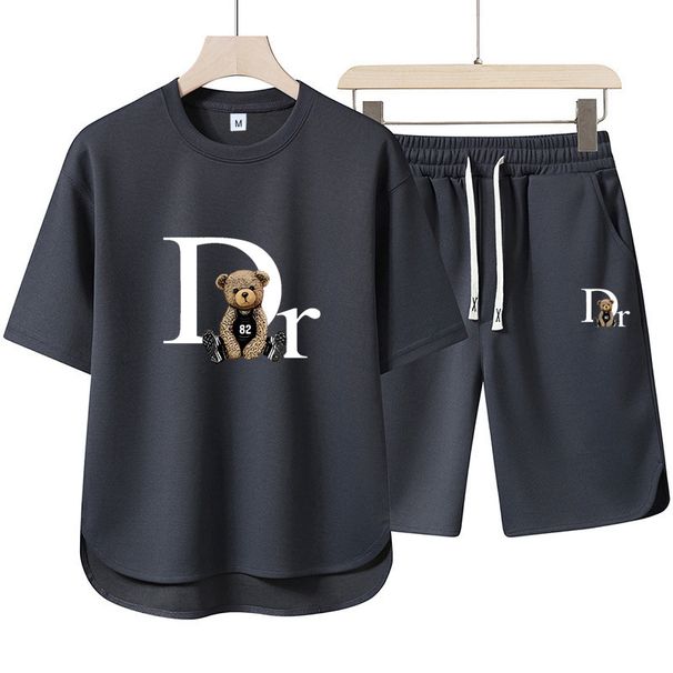 Summer Trendy Men's Sporty Casual Two Piece Set Crew Neck Retro Short Sleeve Suit_viptrois.com