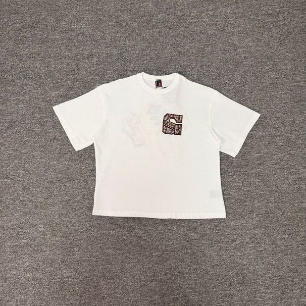 derschutze Heavy Embroidery Logo Trendy High Street Casual Fashion Unisex Waffle Short-sleeve T-shirt_viptrois.com