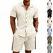 Men's Short Sleeve Linen Blend Shirt & Contrast Trim Shorts Set | Modern Minimalist Summer Casual Outfit_viptrois.com