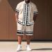 Men's Casual Striped Digital Print Suit Short Sleeve Shirt And Beach Shorts Set Style_viptrois.com