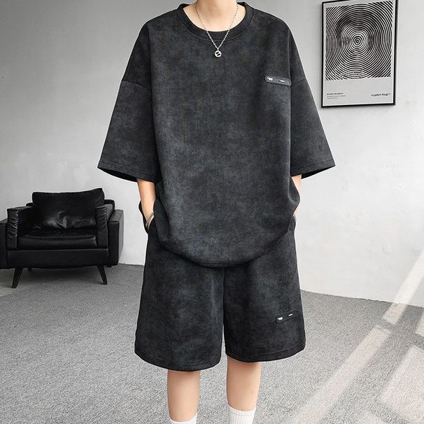 Summer Outfit For Men, Unique Design Tie-Dye Three-Quarter Sleeve T-Shirt And Shorts, Trendy Cool Plus Size Men's Set_viptrois.com