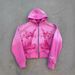 Men's Pink Cardigan Hooded Sweatshirt Jacket Hip Hop Rock American Printed Top Casual Streetwear_viptrois.com