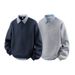 Men's Fake Two-Piece Sweatshirt – Contrast Collar Long Sleeve Pullover (Navy Blue & Light Heather Gray, S-XXXL)_viptrois.com