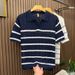 Men's Clothing Men's Collared Knit Sweater Short Sleeved Cool Stylish Hollowed Out Breathable Striped Heavyweight Style Top_viptrois.com