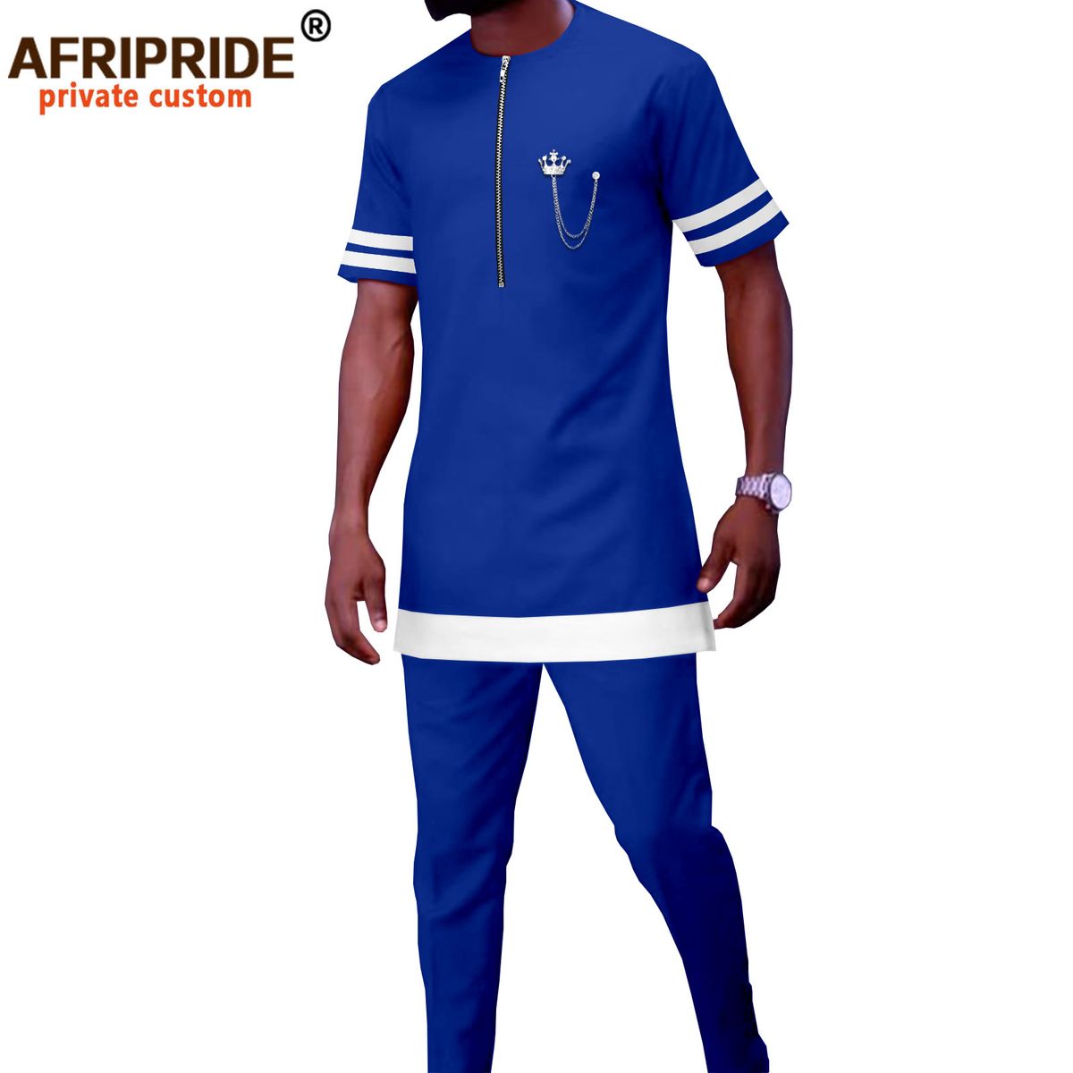 Men's clothing African ethnic solid color cotton men's casual jacket + pants_viptrois.com