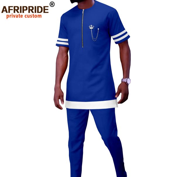 Men's clothing African ethnic solid color cotton men's casual jacket + pants_viptrois.com