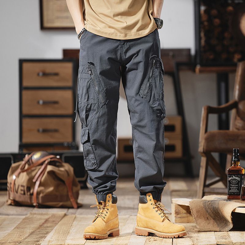 Men's Workwear Cargo Pants - Relaxed Fit Straight Leg With Zipper Pockets, Stylish & Comfortable For Casual Wear_viptrois.com