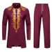 New Men's Ethnic Style Muslim Robe Gold Stamping Sleeve Long Pants Casual Set_viptrois.com
