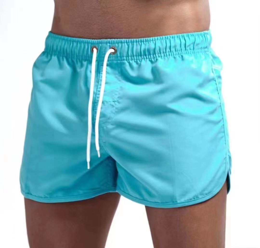 Men's Beach Shorts Comfortable Breathable Running Leisure Sports Three-Point Drawstring Solid Color_viptrois.com
