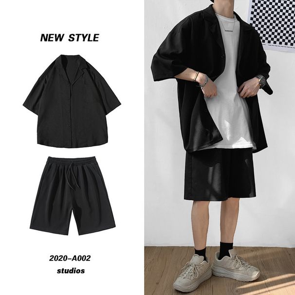 CT DK Uniform Men's Full Set Summer Loose College Style Trendy JK Suit Three-Quarter Sleeve Chic Small Blazer_viptrois.com