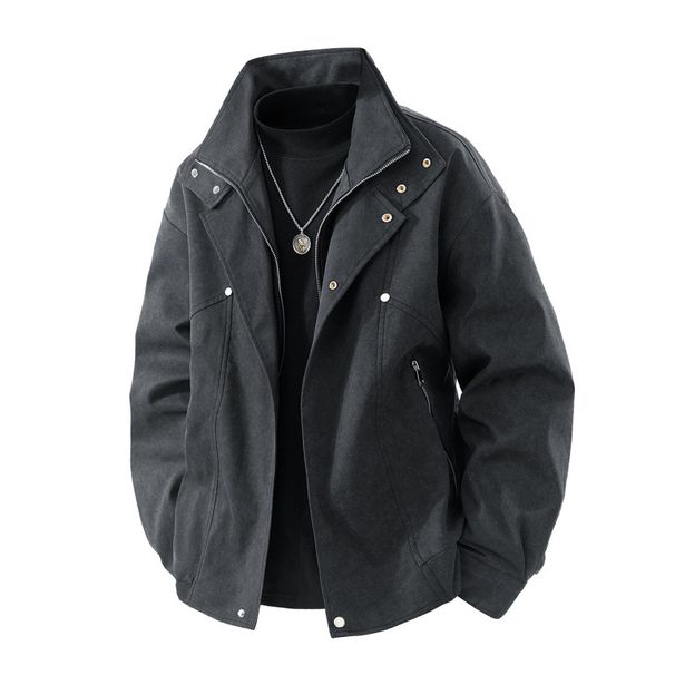 Men's Clothing New Men's Jacket Stand Collar Spring And Autumn Jacket Fashion Trendy Men's Casual Jacket Zipper Pocket Decoration Jacket Korean Style_viptrois.com