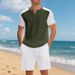 Men's Clothing Summer Large Size Loose Waffle Beach Henley Shirt Short Sleeved Shorts Casual Suit Men_viptrois.com